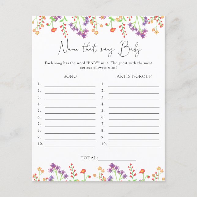 Name des Liedes \ Wildblumen Babydusche (Vorderseite)