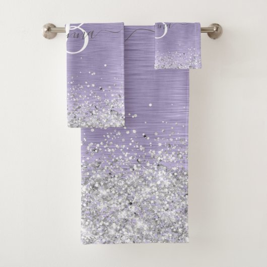 Name des lila gebürsteten Metalls Silber Glitzer M Badhandtuch Set (Insitu)