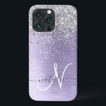 Name des lila gebürsteten Metalls Silber Glitzer M Case-Mate iPhone Hülle<br><div class="desc">Dieses schicke Gehäuse mit hübschem silberfarbenem Glitzer auf lila,  gebürstetem metallischem Hintergrund ist einfach zu personalisieren.</div>