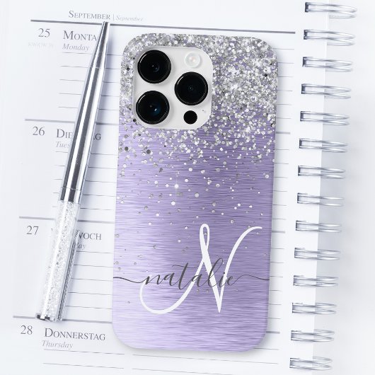 Name des lila gebürsteten Metalls Silber Glitzer M Case-Mate iPhone Hülle