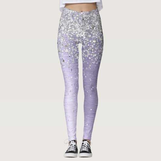 Name des lila gebürsteten Metalls Silber Glitzer M Leggings (Vorderseite)