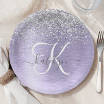 Name des lila gebürsteten Metalls Silber Glitzer M Pappteller<br><div class="desc">Dieses trendige,  schicke Teller-Design mit hübschem silberglänzenden Glitzer auf lila,  gebürstetem metallischem Hintergrund ist einfach zu personalisieren.</div>