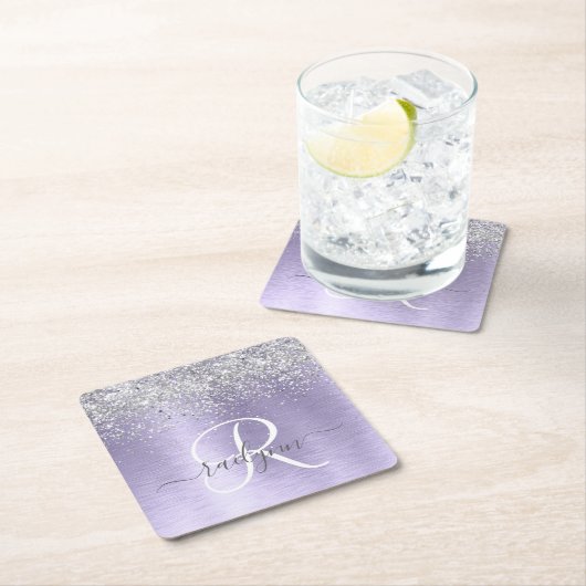 Name des lila gebürsteten Metalls Silber Glitzer M Rechteckiger Pappuntersetzer (Vor Ort)