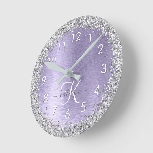 Name des lila gebürsteten Metalls Silber Glitzer M Runde Wanduhr (Winkel)