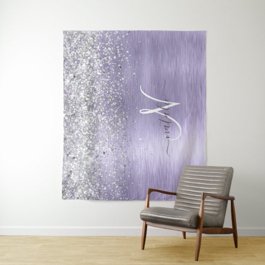 Name des lila gebürsteten Metalls Silber Glitzer M Wandteppich (Beispiel)