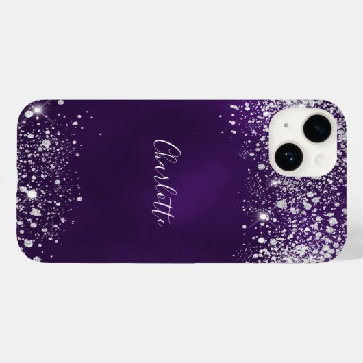 Name des lila Glitzer Case-Mate iPhone Hülle (Rückseite (Horizontal))