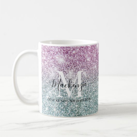 Name des Lila Glitzer des Girl-Pink-Blauen Kaffeetasse (Links)