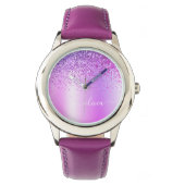 Name des lila Glitzer Glam Metal Monogram Armbanduhr (Vorderseite)