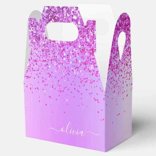 Name des lila Glitzer Glam Metal Monogram Geschenkschachtel (Geöffnet)