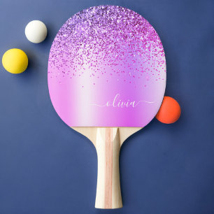 Name des lila Glitzer Glam Metal Monogram Tischtennis Schläger