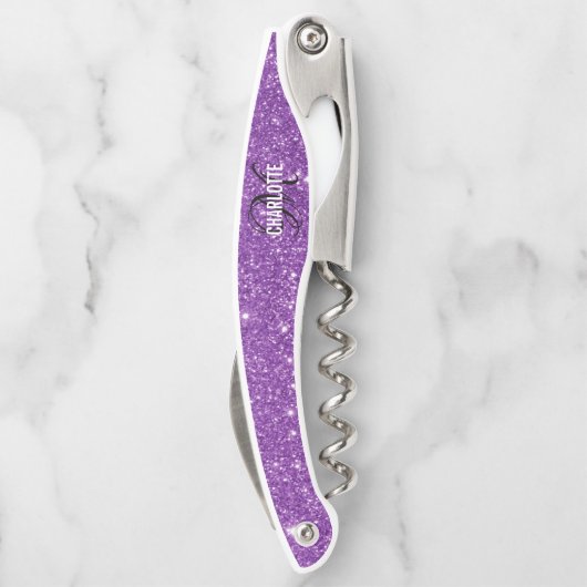 Name des lila Glitzer Kellnermesser (Rückseite)