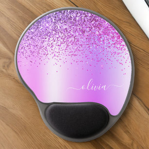 Name des lila Glitzer Metal Monogramm Gel Mousepad