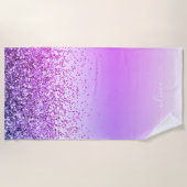 Name des lila Glitzer Metal Monogramm Strandtuch (Vorderseite)