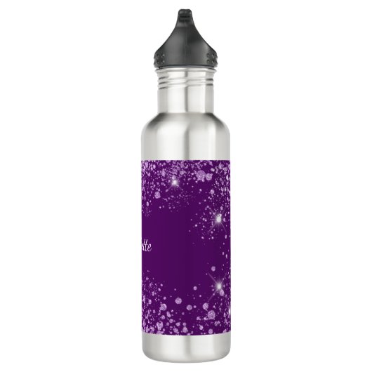 Name des lila Glitzer Monogramm Edelstahlflasche (Rechts)