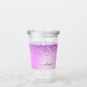 Name des lila Glitzer Sparkle Glam Metal Monogram Acryltrinkbecher