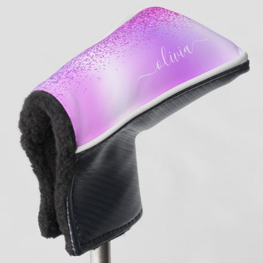 Name des lila Glitzer Sparkle Glam Metal Monogram Golf Headcover (3/4 Vorderseite)