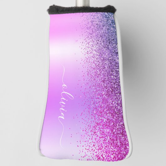 Name des lila Glitzer Sparkle Glam Metal Monogram Golf Headcover (Rotieren 90)