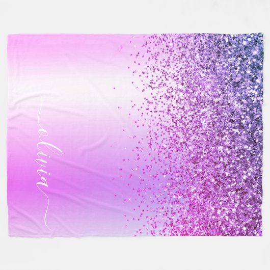 Name des lila Glitzer, Sparkle Metal Monogram Fleecedecke (Vorderseite (Horizontal))