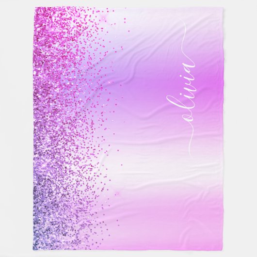 Name des lila Glitzer, Sparkle Metal Monogram Fleecedecke (Vorderseite)