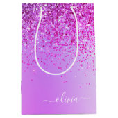 Name des lila Glitzer, Sparkle Metal Monogram Mittlere Geschenktüte (Vorderseite)