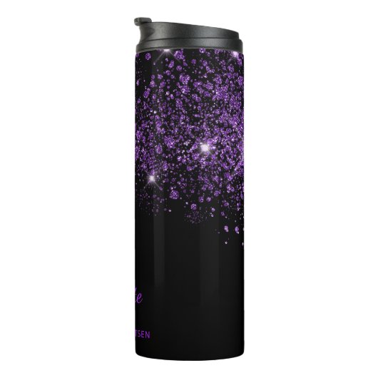 Name des lila Glitzer Thermosbecher (Nach rechts gedreht)