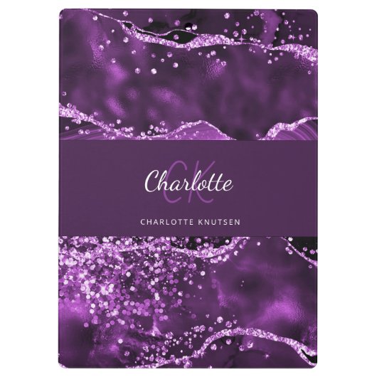 Name des lila Marmormonogramms Klemmbrett (Rückseite)