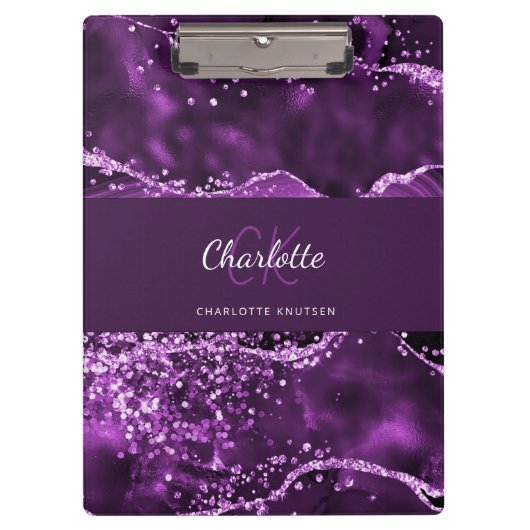 Name des lila Marmormonogramms Klemmbrett (Vorderseite)
