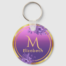 Name des lila rosa Goldglasfensters Monogramm Schlüsselanhänger