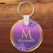 Name des lila rosa Goldglasfensters Monogramm Schlüsselanhänger (Vorderseite)