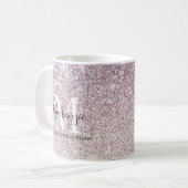 Name des Lila, rosa Ombre-Glitzer Monogram Kaffeetasse (Vorderseite Links)