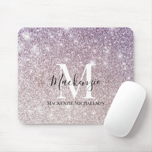 Name des Lila, rosa Ombre-Glitzer Monogram Mousepad (Mit Mouse)