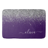 Name des lila Silver Glitzer Girl Monogram Badematte (Vorderseite)