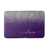 Name des lila Silver Glitzer Girl Monogram Badematte (Vorderseite)