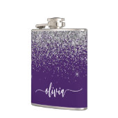 Name des lila Silver Glitzer Girl Monogram Flachmann (Links)