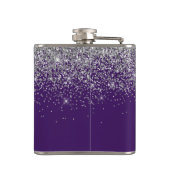 Name des lila Silver Glitzer Girl Monogram Flachmann (Rückseite)