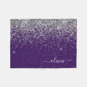 Name des lila Silver Glitzer Girl Monogram Fleecedecke (Vorderseite (Horizontal))
