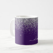 Name des lila Silver Glitzer Girl Monogram Kaffeetasse (Vorderseite Links)