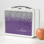 Name des lila Silver Glitzer Girl Monogram Metall Brotdose (Beispiel)