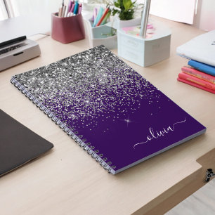 Name des lila Silver Glitzer Girl Monogram Notizblock