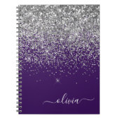 Name des lila Silver Glitzer Girl Monogram Notizblock (Vorderseite)