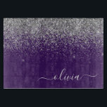 Name des lila Silver Glitzer Girl Monogram Schneidebrett<br><div class="desc">Lila und Silver Sparkle Glitzer Script Monogram Name Cutting Board. Dies macht den perfekten Abschluss,  Geburtstag,  Hochzeit,  Brautparty,  Jubiläum,  Babydusche oder Junggeselinnen-Abschied Geschenk für jemanden,  die Lieben glamourösen Luxus und schicke Stile.</div>