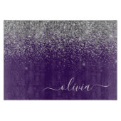 Name des lila Silver Glitzer Girl Monogram Schneidebrett (Vorderseite)