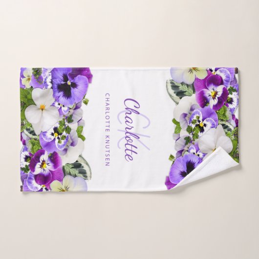 Name des lila, weißen Blütenmonogramms Badhandtuch Set (Handtuch)