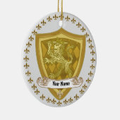Name des Lion Shield-Familienwappens Keramik Ornament (Rechts)