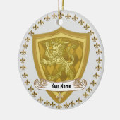 Name des Lion Shield-Familienwappens Keramik Ornament (Links)