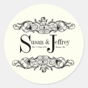 Name des Logos für das Elfenbeinmonogramm Datum Ho Runder Aufkleber
