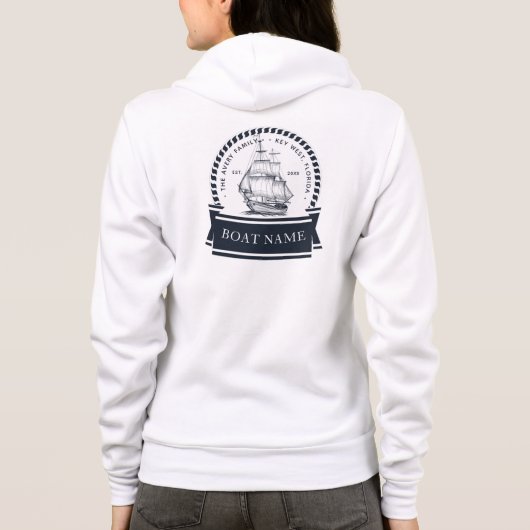 Name des Luxury Navy Blue Nautical Boat Hoodie (Rückseite)