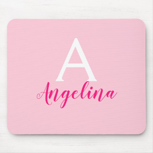 Name des Mädchens Blush Pink, White & Hot Pink Mon Mousepad (Vorne)