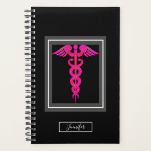 Name des Medical Black Pink Caduceus Symbol Planer
