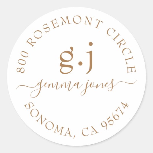 Name des Minimalistischen modernen Goldene Monogra Runder Aufkleber (Vorderseite)